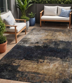 Homeroots 3' Charcoal Tan And Beige Abstract Washable Rug - Stylish Indoor Outdoor Accent For Any Space 5' X 8' Polyester 606093