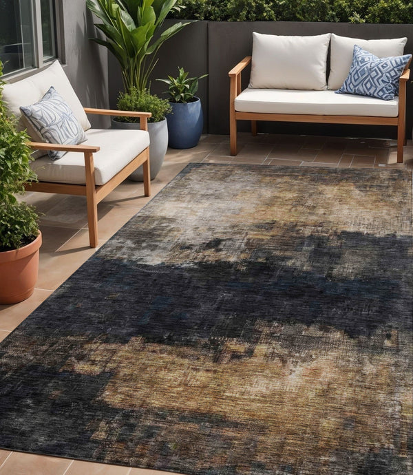 Homeroots 3' Charcoal Tan And Beige Abstract Washable Rug - Stylish Indoor Outdoor Accent For Any Space 5' X 8' Polyester 606093