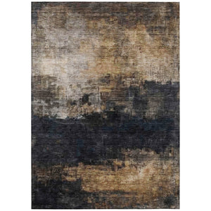 HomeRoots 5' Charcoal Tan and Beige Abstract Rug - Washable Indoor Outdoor Design for High-Traffic Areas 5' X 8' 606093