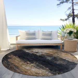 Homeroots 3' Charcoal Tan And Beige Abstract Washable Rug - Stylish Indoor Outdoor Accent For Any Space 8' Round Polyester 606094