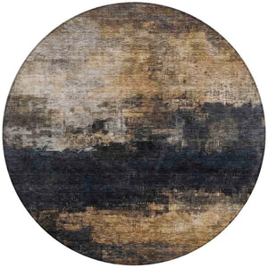 Homeroots 3' Charcoal Tan And Beige Abstract Washable Rug - Stylish Indoor Outdoor Accent For Any Space 8' Round Polyester 606094