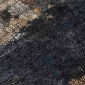 Homeroots 3' Charcoal Tan And Beige Abstract Washable Rug - Stylish Indoor Outdoor Accent For Any Space 8' Round Polyester 606094