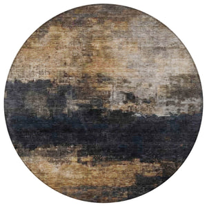 Homeroots 3' Charcoal Tan And Beige Abstract Washable Rug - Stylish Indoor Outdoor Accent For Any Space 8' Round Polyester 606094