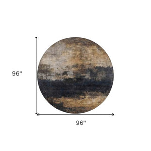 Homeroots 3' Charcoal Tan And Beige Abstract Washable Rug - Stylish Indoor Outdoor Accent For Any Space 8' Round Polyester 606094