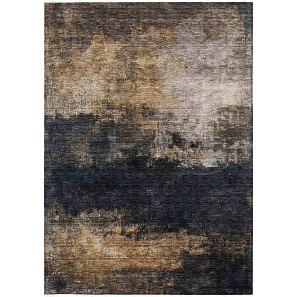 Homeroots 3' Charcoal Tan And Beige Abstract Washable Rug - Stylish Indoor Outdoor Accent For Any Space 10' X 14' Polyester 606097