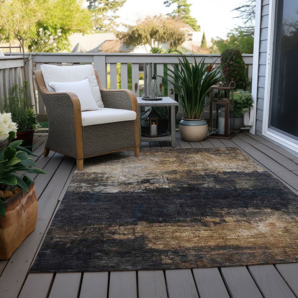 Homeroots 3' Charcoal Tan And Beige Abstract Washable Rug - Stylish Indoor Outdoor Accent For Any Space 10' X 14' Polyester 606097