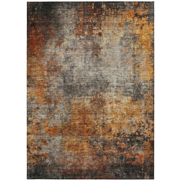 Homeroots 3' Stylish Copper Terra Cotta And Black Abstract Washable Area Rug For Indoor And Outdoor Use 3' X 5' Polyester 606098