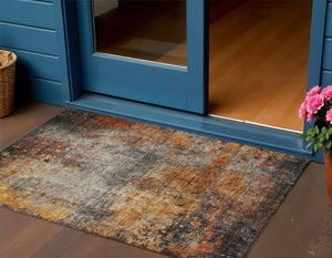Homeroots 3' Stylish Copper Terra Cotta And Black Abstract Washable Area Rug For Indoor And Outdoor Use 3' X 5' Polyester 606098