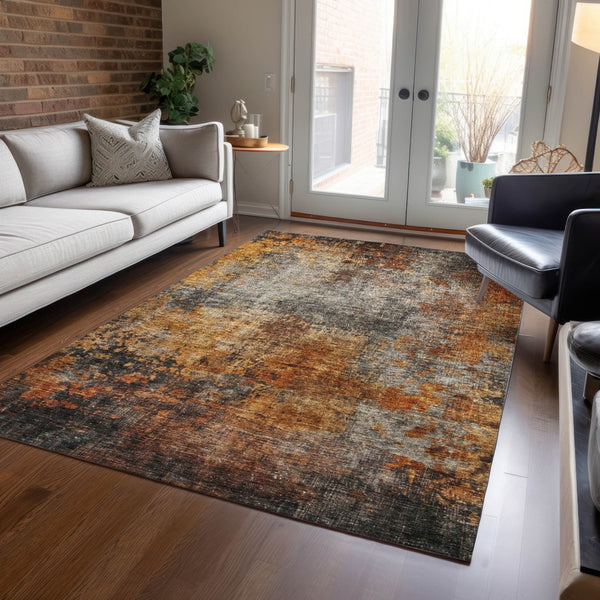 Homeroots 3' Stylish Copper Terra Cotta And Black Abstract Washable Area Rug For Indoor And Outdoor Use 3' X 5' Polyester 606098