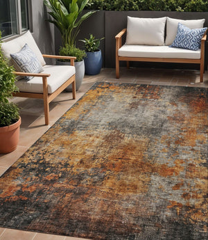 Homeroots 3' Stylish Copper Terra Cotta And Black Abstract Washable Area Rug For Indoor And Outdoor Use 5' X 8' Polyester 606099
