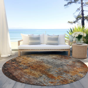 Homeroots 3' Stylish Copper Terra Cotta And Black Abstract Washable Area Rug For Indoor And Outdoor Use 8' Round Polyester 606100