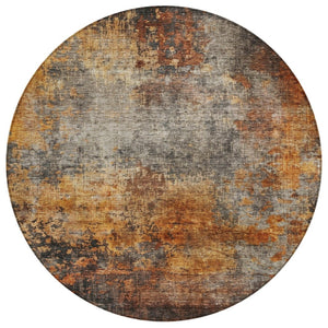 HomeRoots 5' Copper Terra Cotta and Black Abstract Indoor Outdoor Rug - Stylish, Durable, and Washable Design 8' Round 606100
