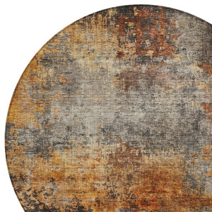 Homeroots 3' Stylish Copper Terra Cotta And Black Abstract Washable Area Rug For Indoor And Outdoor Use 8' Round Polyester 606100