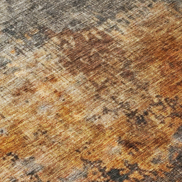 Homeroots 3' Stylish Copper Terra Cotta And Black Abstract Washable Area Rug For Indoor And Outdoor Use 8' Round Polyester 606100