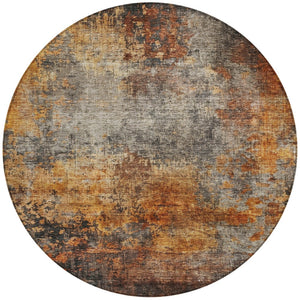 Homeroots 3' Stylish Copper Terra Cotta And Black Abstract Washable Area Rug For Indoor And Outdoor Use 8' Round Polyester 606100