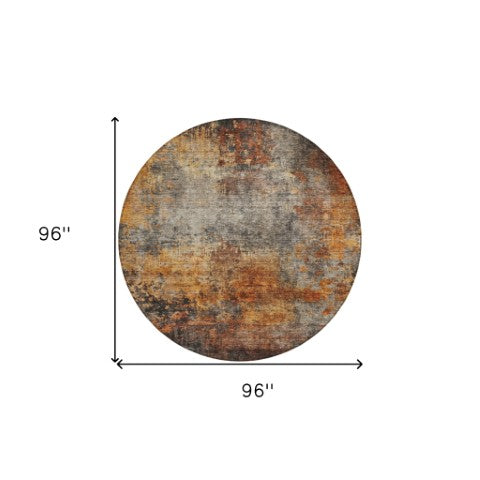 Homeroots 3' Stylish Copper Terra Cotta And Black Abstract Washable Area Rug For Indoor And Outdoor Use 8' Round Polyester 606100