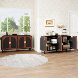 English Elm Vintage Arched Four Door Buffet Cabinet Mdf Wood Grain Finish with Soft Close Hinges W688P389191