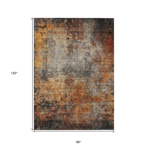 Homeroots 3' Stylish Copper Terra Cotta And Black Abstract Washable Area Rug For Indoor And Outdoor Use 8' X 10' Polyester 606101
