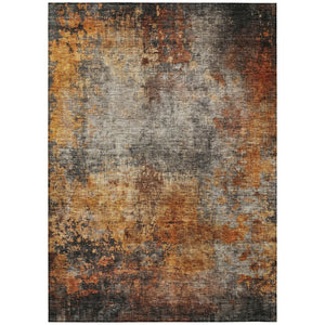 HomeRoots 9' X 12' Modern Copper Terra Cotta & Black Abstract Area Rug - Indoor/Outdoor, Washable, Durable Design 606102