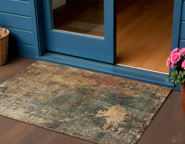 Homeroots 3' Abstract Sage Tan And Copper Washable Area Rug For Indoor And Outdoor Comfort And Style 3' X 5' Polyester 606104