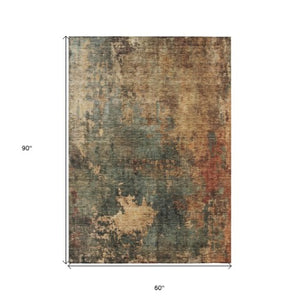 Homeroots 3' Abstract Sage Tan And Copper Washable Area Rug For Indoor And Outdoor Comfort And Style 5' X 8' Polyester 606105