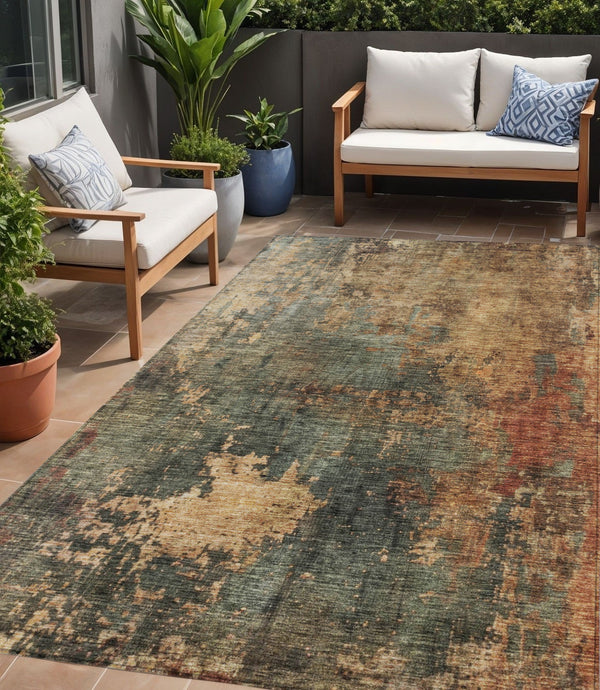 Homeroots 3' Abstract Sage Tan And Copper Washable Area Rug For Indoor And Outdoor Comfort And Style 5' X 8' Polyester 606105