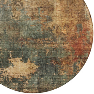 Homeroots 3' Abstract Sage Tan And Copper Washable Area Rug For Indoor And Outdoor Comfort And Style 8' Round Polyester 606106