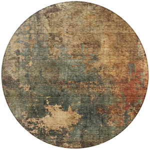 Homeroots 3' Abstract Sage Tan And Copper Washable Area Rug For Indoor And Outdoor Comfort And Style 8' Round Polyester 606106