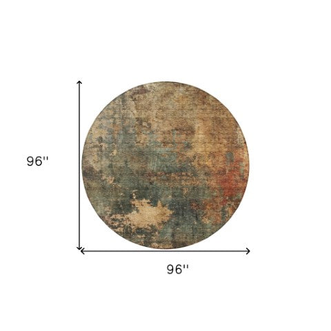 Homeroots 3' Abstract Sage Tan And Copper Washable Area Rug For Indoor And Outdoor Comfort And Style 8' Round Polyester 606106