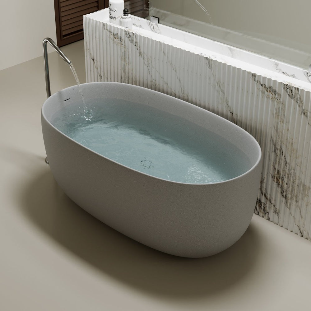 English Elm 47'' Stone Resin Freestanding Soaking Tub Sculptural Modern Bath with Drain Included W2753P478406