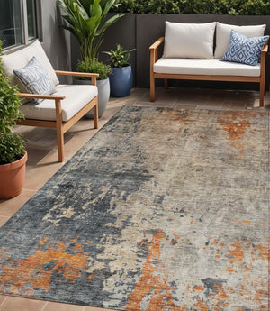 Homeroots 3' Khaki Gray And Copper Abstract Washable Area Rug - Stylish Indoor Outdoor Decor For Any Space 5' X 8' Polyester 606111
