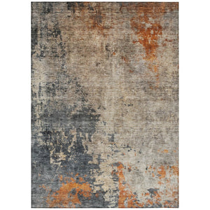 HomeRoots 5' Khaki Gray and Copper Abstract Area Rug - Stylish, Washable, Indoor/Outdoor, Easy Care Design 5' X 8' 606111