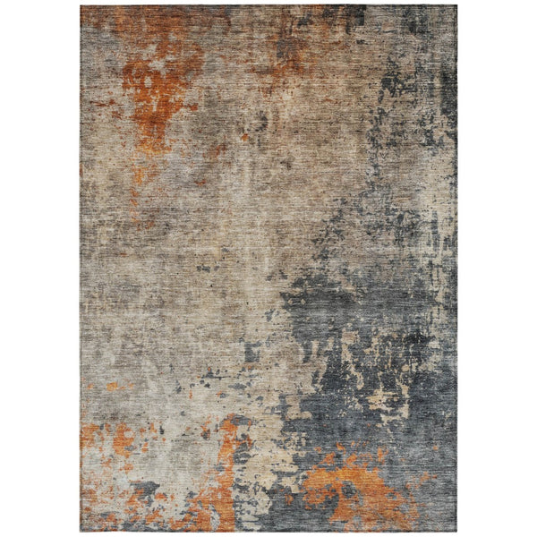 Homeroots 3' Khaki Gray And Copper Abstract Washable Area Rug - Stylish Indoor Outdoor Decor For Any Space 5' X 8' Polyester 606111