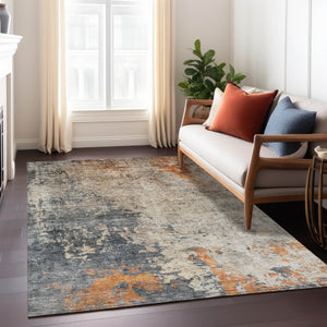 Homeroots 3' Khaki Gray And Copper Abstract Washable Area Rug - Stylish Indoor Outdoor Decor For Any Space 5' X 8' Polyester 606111