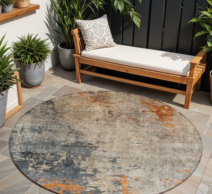 Homeroots 3' Khaki Gray And Copper Abstract Washable Area Rug - Stylish Indoor Outdoor Decor For Any Space 8' Round Polyester 606112