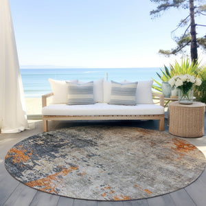 Homeroots 3' Khaki Gray And Copper Abstract Washable Area Rug - Stylish Indoor Outdoor Decor For Any Space 8' Round Polyester 606112