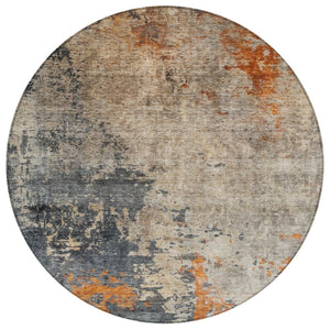 HomeRoots 5' Khaki Gray and Copper Abstract Area Rug - Stylish, Washable, Indoor/Outdoor, Easy Care Design 8' Round 606112