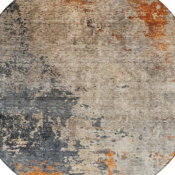Homeroots 3' Khaki Gray And Copper Abstract Washable Area Rug - Stylish Indoor Outdoor Decor For Any Space 8' Round Polyester 606112