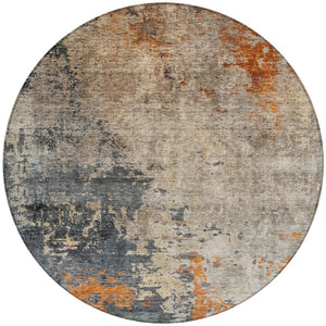 Homeroots 3' Khaki Gray And Copper Abstract Washable Area Rug - Stylish Indoor Outdoor Decor For Any Space 8' Round Polyester 606112