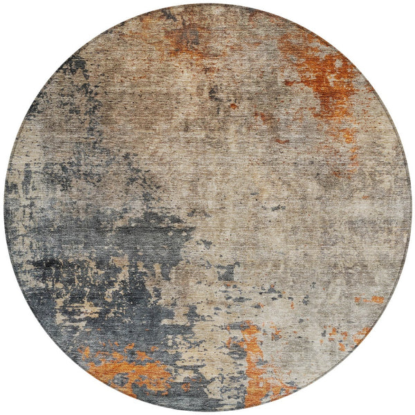 Homeroots 3' Khaki Gray And Copper Abstract Washable Area Rug - Stylish Indoor Outdoor Decor For Any Space 8' Round Polyester 606112