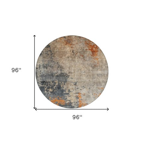 Homeroots 3' Khaki Gray And Copper Abstract Washable Area Rug - Stylish Indoor Outdoor Decor For Any Space 8' Round Polyester 606112