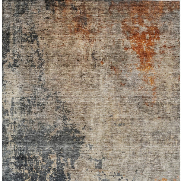 Homeroots 3' Khaki Gray And Copper Abstract Washable Area Rug - Stylish Indoor Outdoor Decor For Any Space 8' X 10' Polyester 606113