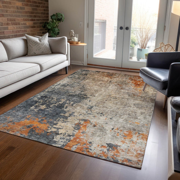 Homeroots 3' Khaki Gray And Copper Abstract Washable Area Rug - Stylish Indoor Outdoor Decor For Any Space 8' X 10' Polyester 606113