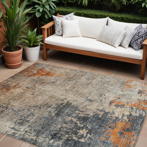 Homeroots 3' Khaki Gray And Copper Abstract Washable Area Rug - Stylish Indoor Outdoor Decor For Any Space 9' X 12' Polyester 606114