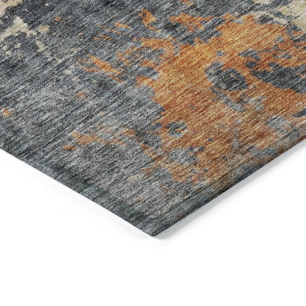 Homeroots 3' Khaki Gray And Copper Abstract Washable Area Rug - Stylish Indoor Outdoor Decor For Any Space 9' X 12' Polyester 606114