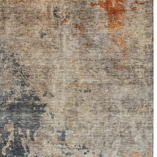 Homeroots 3' Khaki Gray And Copper Abstract Washable Area Rug - Stylish Indoor Outdoor Decor For Any Space 9' X 12' Polyester 606114