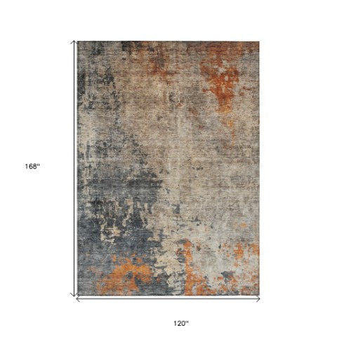 Homeroots 3' Khaki Gray And Copper Abstract Washable Area Rug - Stylish Indoor Outdoor Decor For Any Space 10' X 14' Polyester 606115