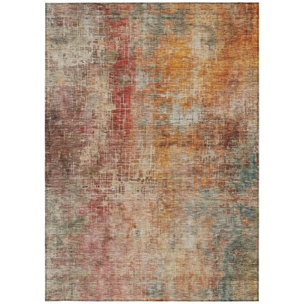 Homeroots 3' Tan Copper And Terra Cotta Abstract Washable Area Rug For Indoor And Outdoor Spaces, Durable Design 5' X 8' Polyester 606117