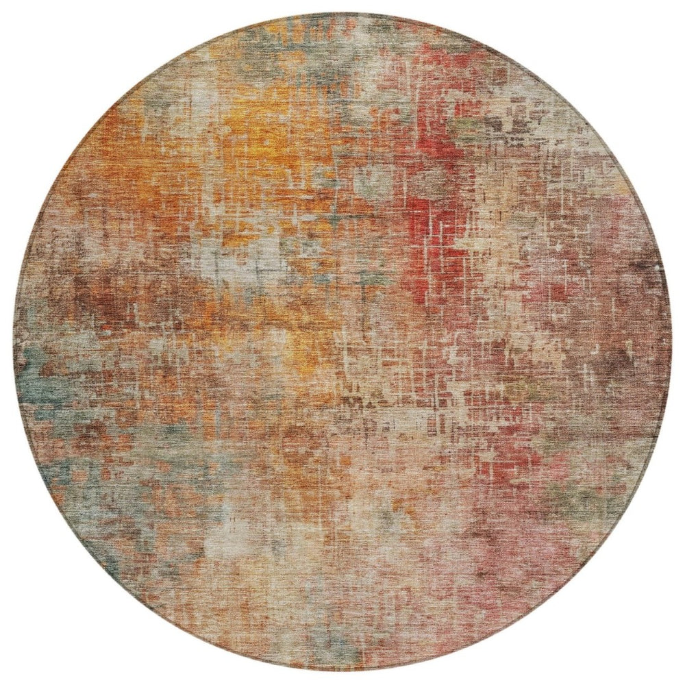 HomeRoots 5' Abstract Tan Copper and Terra Cotta Washable Area Rug for Indoor and Outdoor Spaces, Durable Style 8' Round 606118