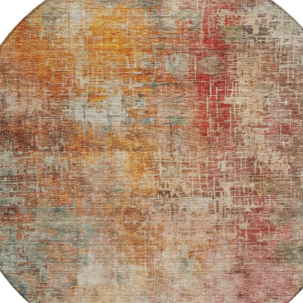 Homeroots 3' Tan Copper And Terra Cotta Abstract Washable Area Rug For Indoor And Outdoor Spaces, Durable Design 8' Round Polyester 606118